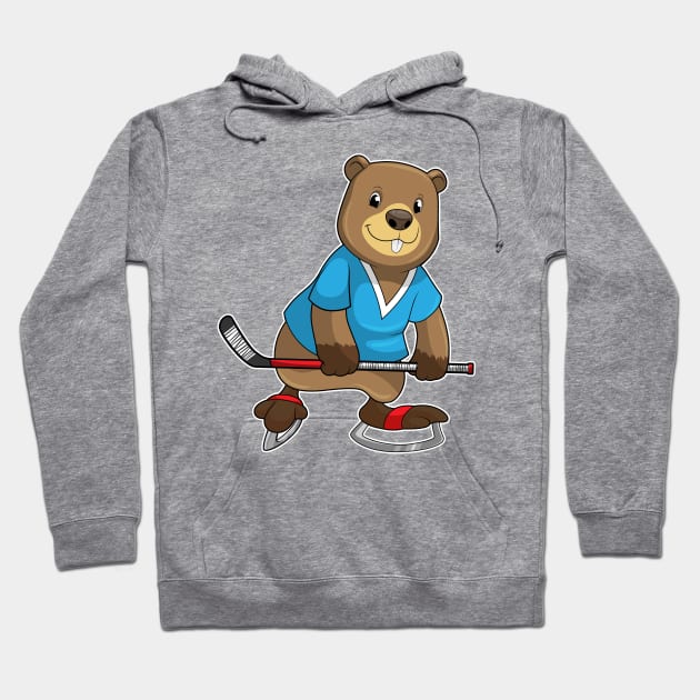 Beaver at Ice hockey with Ice hockey stick Hoodie by Markus Schnabel